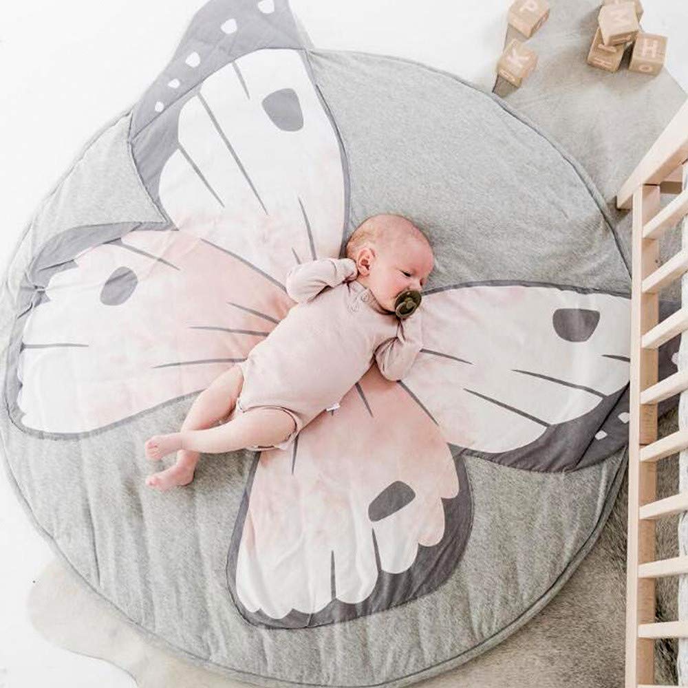ABREEZE Butterfly Baby Round Play Pad Crawling Mat Blanket Tummy Time Mat Rug for Kids Children Toddlers Bedroom