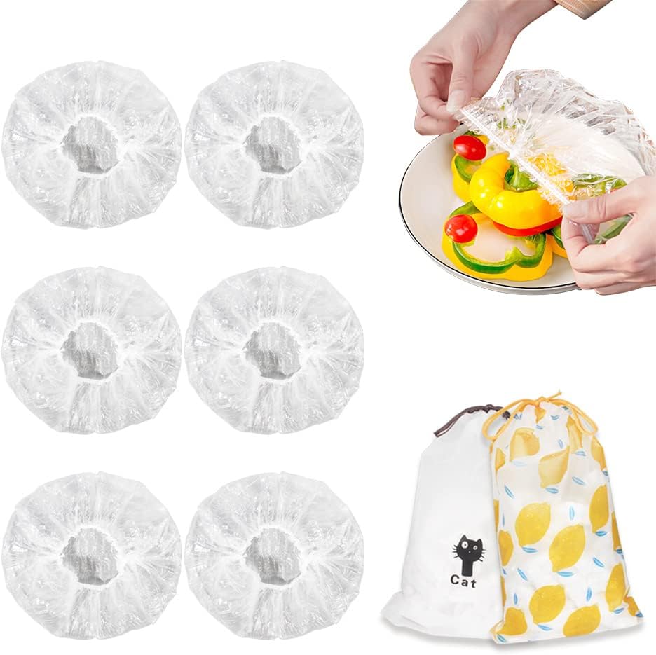Skiennix Reusable Plastic Bowl Covers - 200PCS Food Storage Elastic Covers for Leftovers | Ideal for Picnics