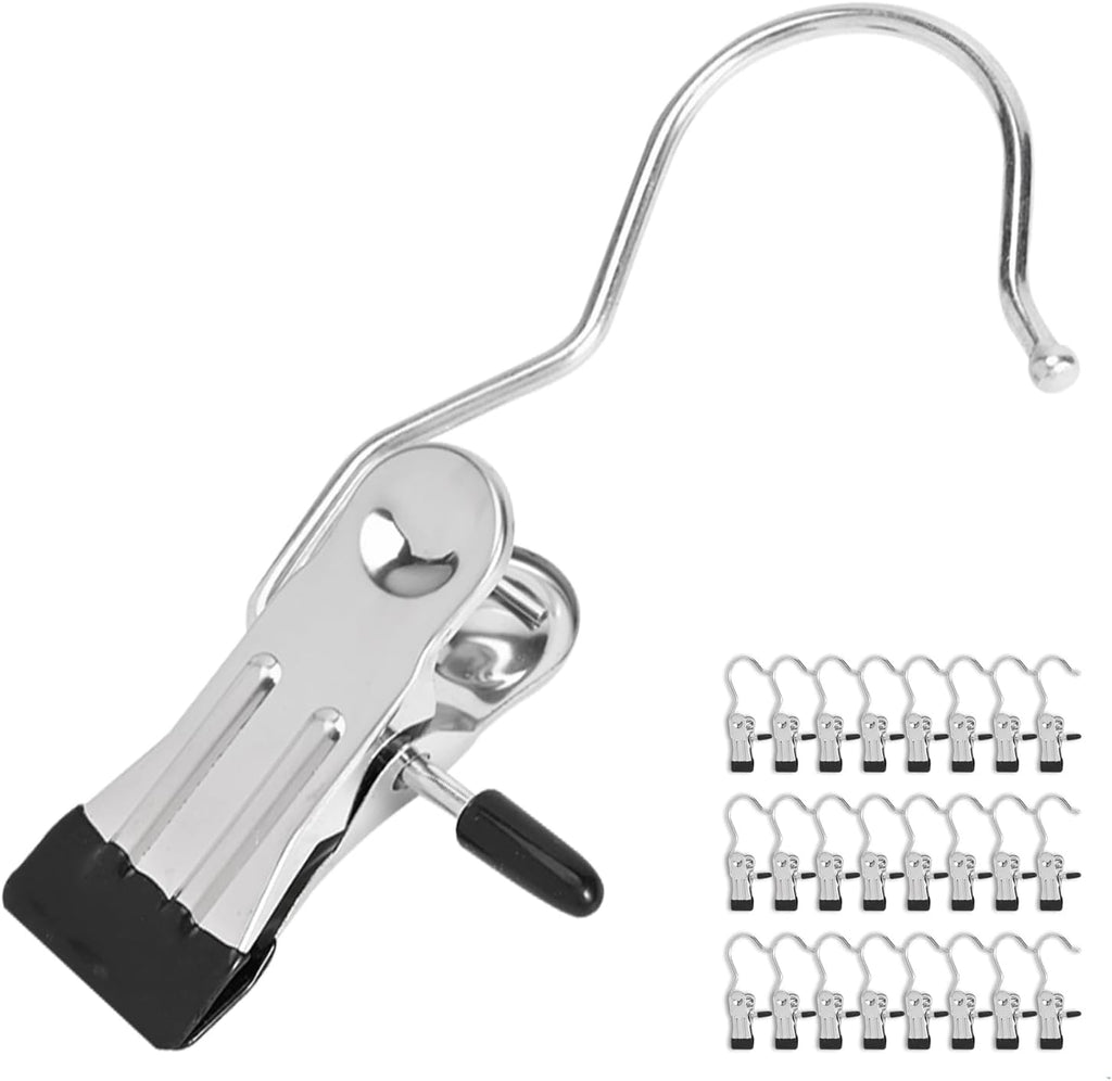 Skiennix 24 Pack Hanger Clips - Multi-Functional Laundry & Closet Hooks for Clothes, Socks, Hats & More