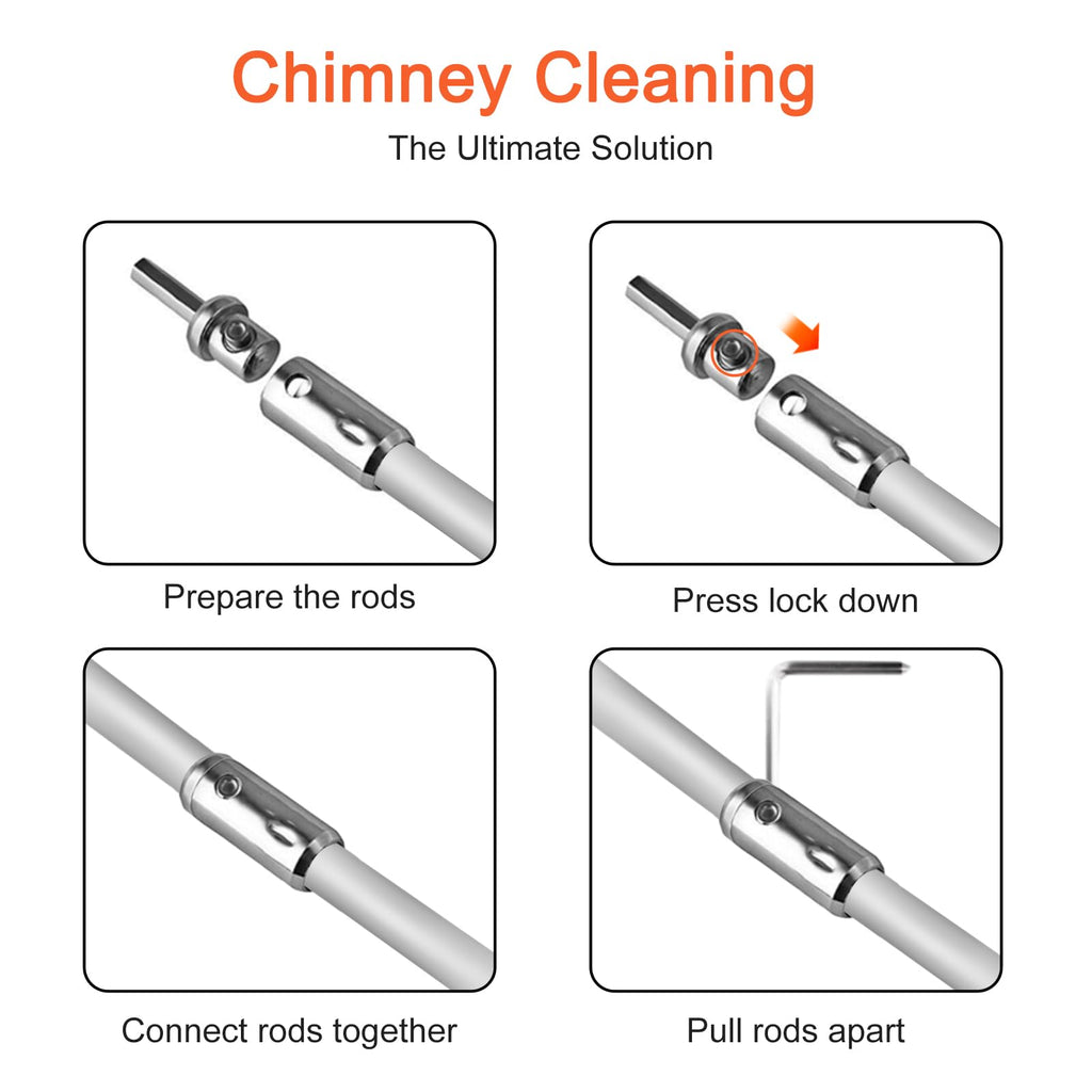 Aluminum Chimney Power Brush, Rotary Sweep Chimney Power Brush for Cleaning Replacement Kit, Chimney Brush Kit Driven by Drill for Sweeping Fireplace Orange (Orange)