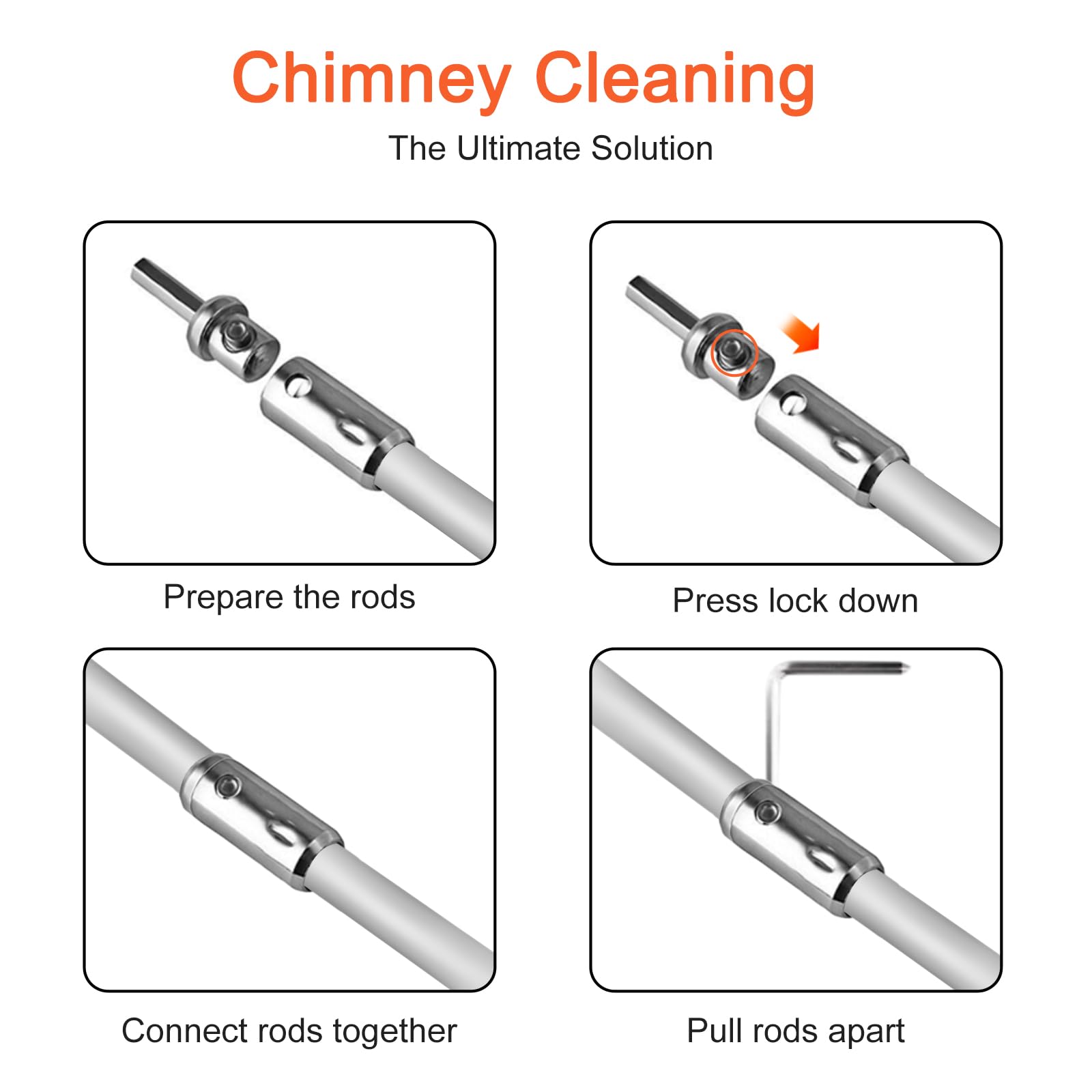Aluminum Chimney Power Brush, Rotary Sweep Chimney Power Brush for Cleaning Replacement Kit, Chimney Brush Kit Driven by Drill for Sweeping Fireplace Orange (Orange)