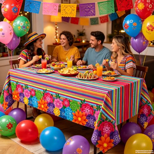 Mexican Fiesta Tablecloths 3 Pack Waterproof Striped Table Cover 51x86