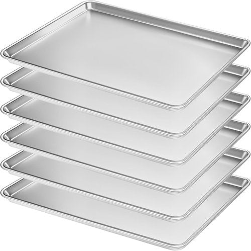 Bastwe Aluminum Baking Sheet Pan - Full-Size Commercial Quality Cookie Tray | 6 Pack, 26 x 18 Inch