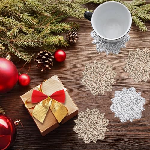 Christmas Snowflake Coasters Set - 10 PVC Holiday Drink Mats for Party & Kitchen Decor