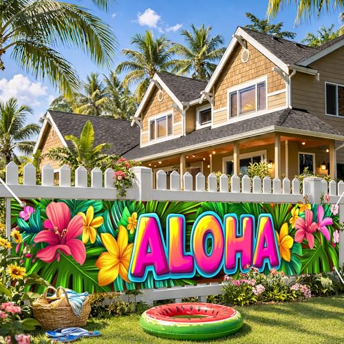 Aloha Hawaiian Banner 79 x 18 Inch - Tropical Luau Party Decoration