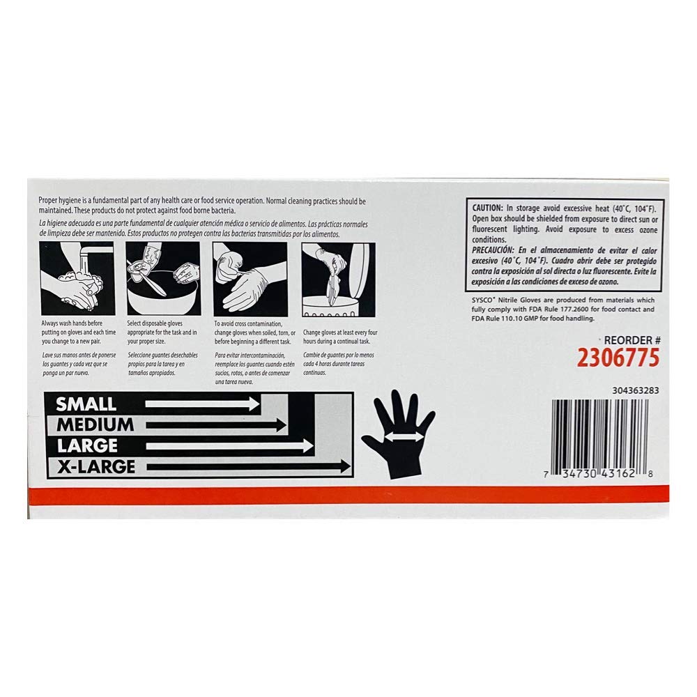 SYSCO HIGH Performance Nitrile Gloves Large Powder Free, Blue, Clear, 100 Count