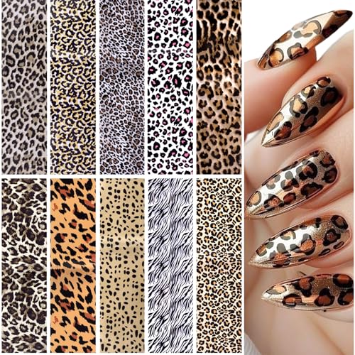 SmallCat 10 Pcs Leopard Nail Transfer Foil Stickers - DIY Manicure Wraps