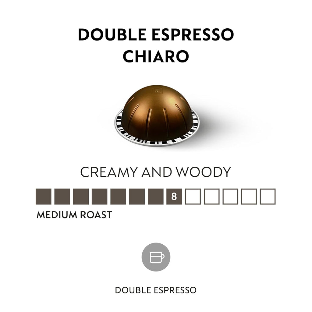Nespresso Vertuo Double Espresso Chiaro - Medium Roast Coffee Pods | 30-Count, 2.7oz Brews