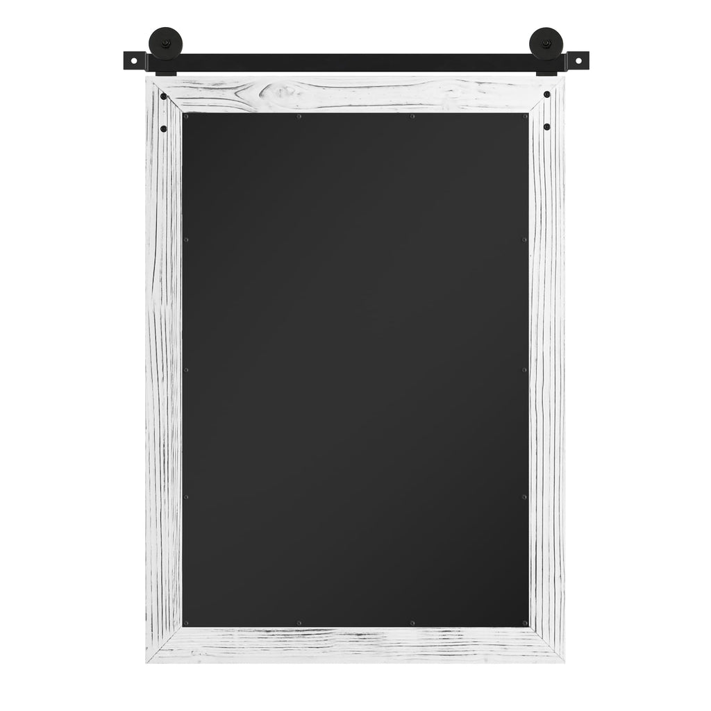 COGOOD Farmhouse Bathroom Mirror - 30 x 21 Rustic Wood Framed Wall Barn Door Mirror for Entryway, Living Room, Vanity Wall Decor (White)