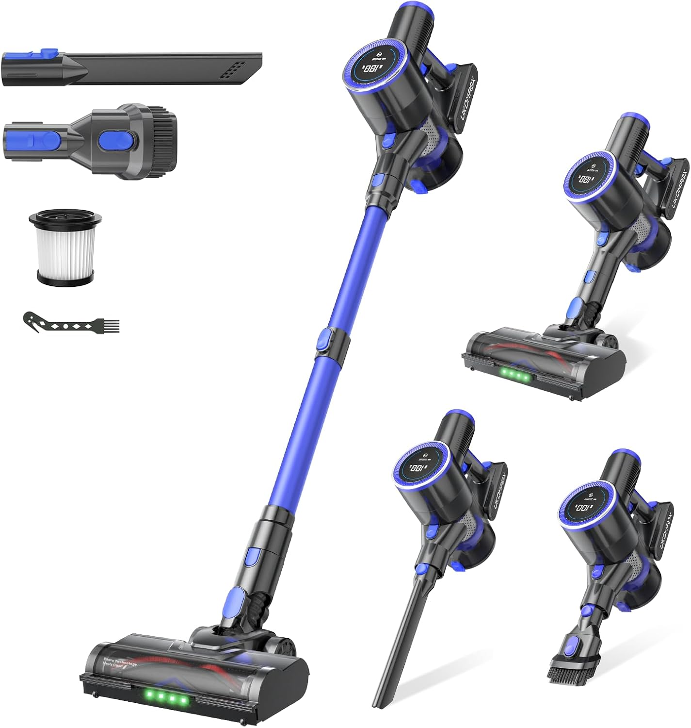 Skiennix Cordless Vacuum Cleaner - 550W Power, 50KPa Suction, 45 Minutes Runtime | Anti-Tangle Brush & LED Display for Hardwood, Carpet, Pet Hair