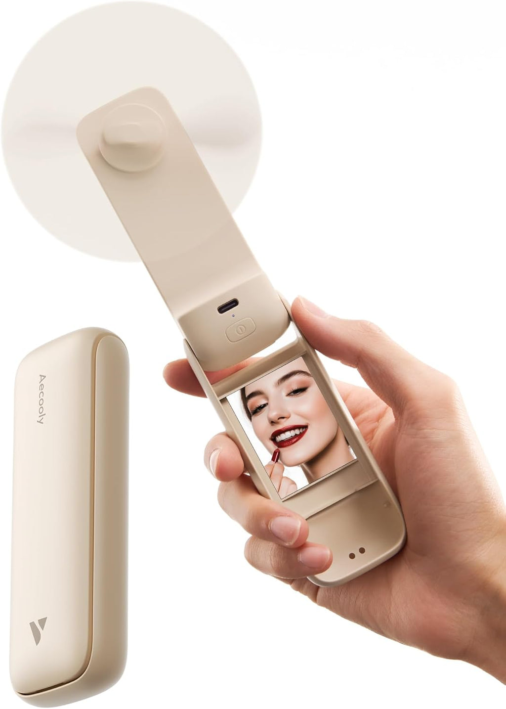 Aecooly Slim Portable Fan - Compact Design with Built-In Mirror | Perfect for Travel and Home Use