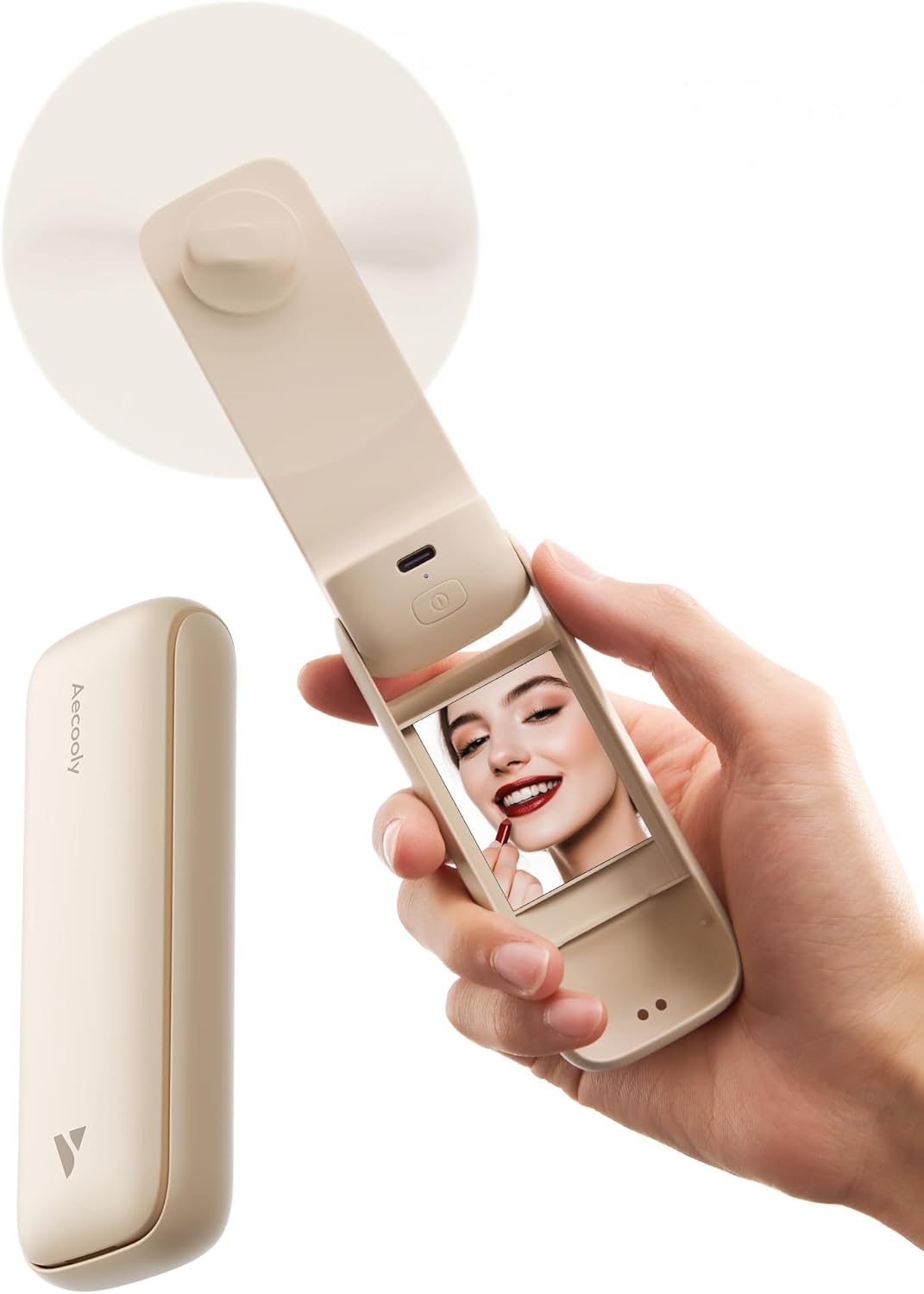 Aecooly Slim Portable Fan - Compact Design with Built-In Mirror | Perfect for Travel and Home Use