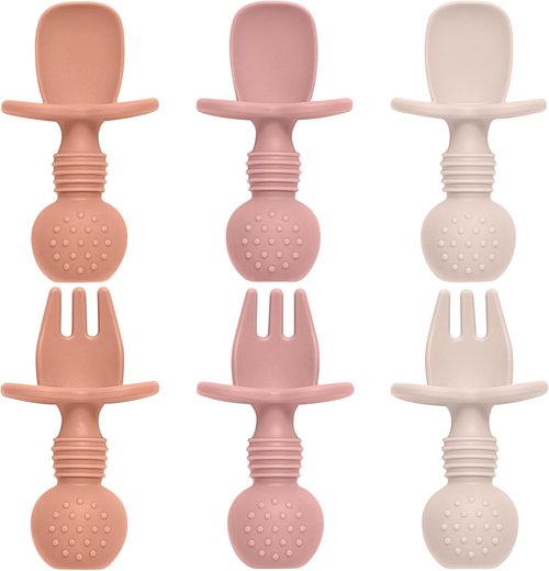 Eascrozn Baby Spoons and Forks Set - Silicone Self-Feeding Utensils for Toddlers | BPA-Free, 6-Pack