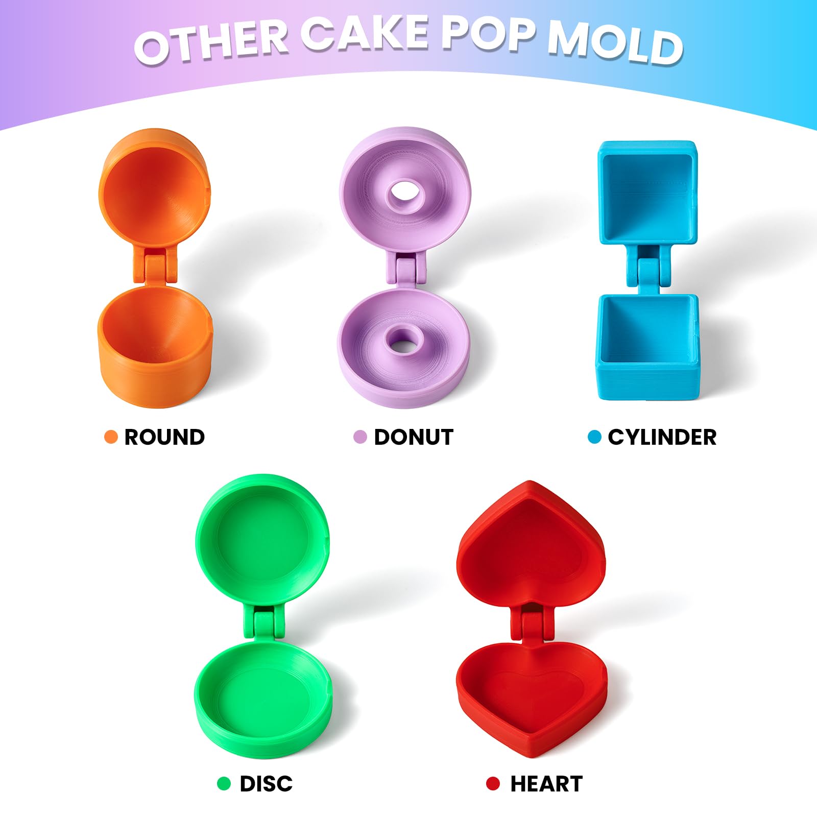MITCHENIFY 2 PCS Disc Cake Pop Mold Shapes Press Set, 3D Printed Cake Pop Cutter and Pusher, Baking Tools Accessories for Home Baking, Birthday Parties, Wedding Desserts