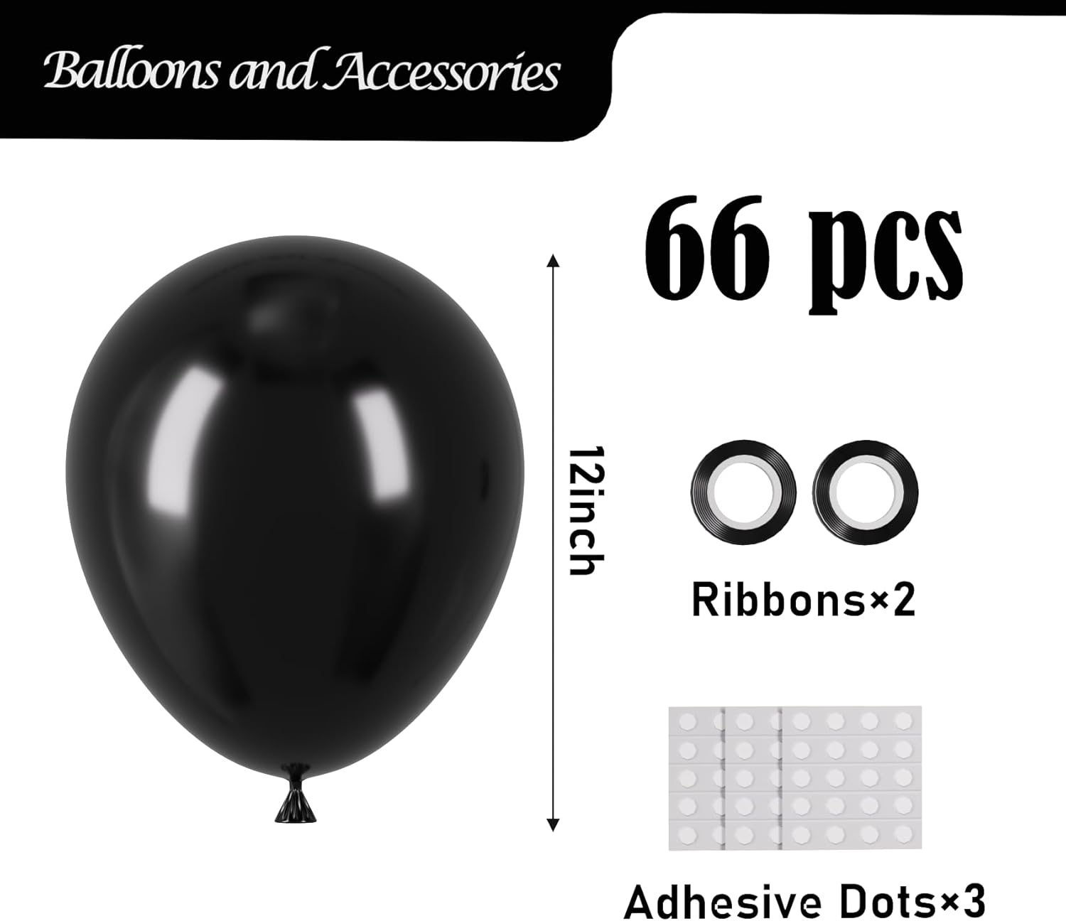 Voircoloria Black Balloons - 66-Pack 12-Inch Latex Balloons for Weddings, Birthdays & Celebrations