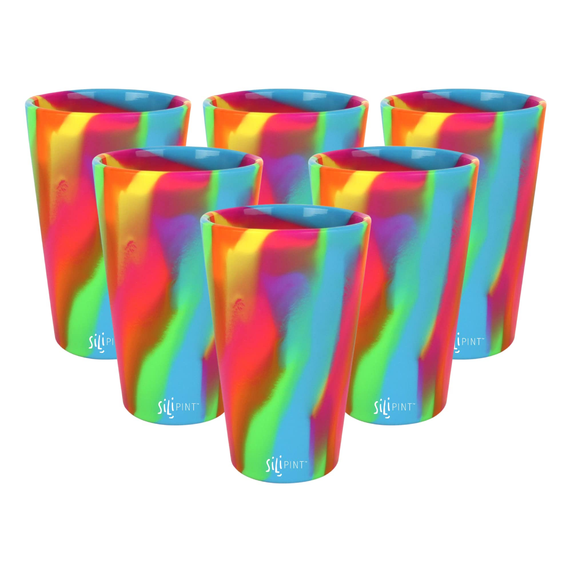 Silipint Silicone Pint Glasses, Unbreakable & Reusable 16-Ounce Silicone Cups for Indoor & Outdoors, Hippy Hop, Pack of 6