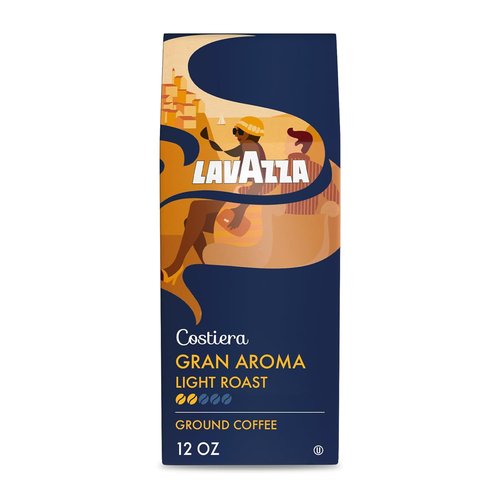 Lavazza Costiera Gran Aroma Ground Coffee - Light Roast, Smooth 100% Arabica, 12oz Bag