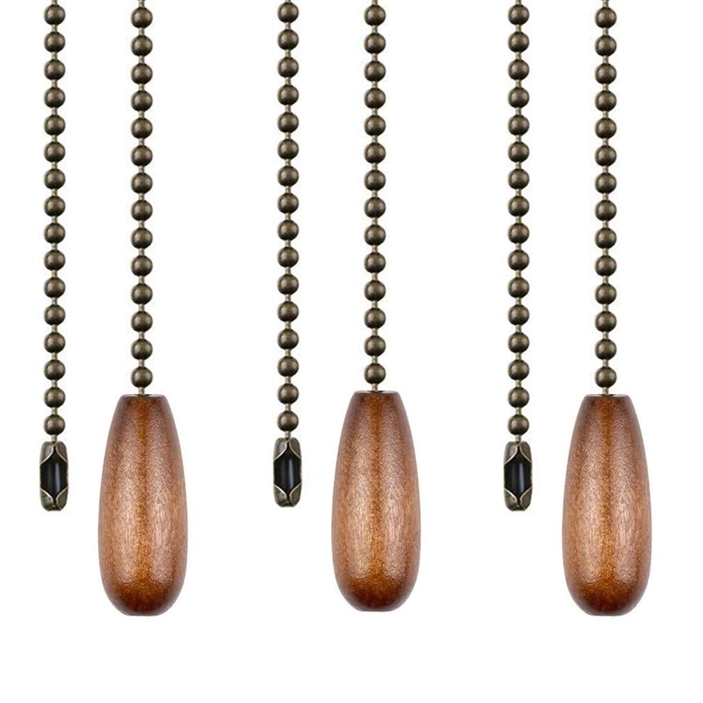 Walnut Wooden Pull Chain Extension for Ceiling Light Fan - 3 Pack