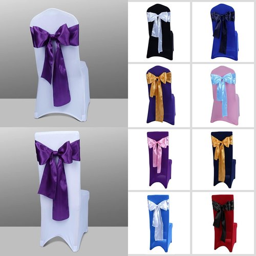 Babenest Satin Chair Sashes - Upgraded 10 Pcs Chair Ribbons & Bows for Weddings & Events | Purple