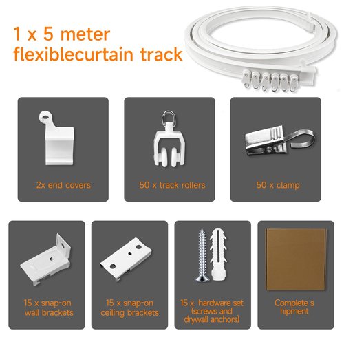 16.4FT Flexible Bendable Ceiling Curtain Track,Curved Slide Rail Curtains for Track System as Room Divider,Hospital Wall Mounted Ceiling Mount RV Shower Track (5m)
