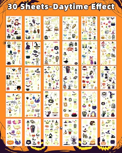 Greingways Luminous Halloween Temporary Tattoos Party Favors for Kids