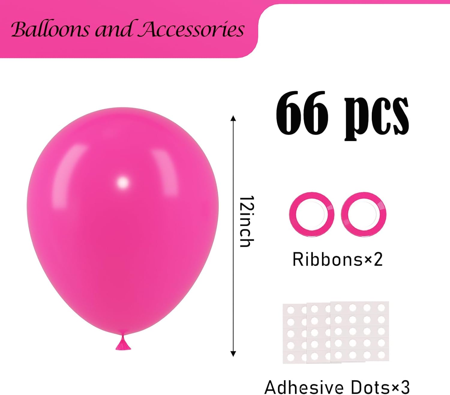 Voircoloria Hot Pink Balloons - 12-Inch Dark Pink Latex Party Balloons | 66-Pack for Weddings & Celebrations