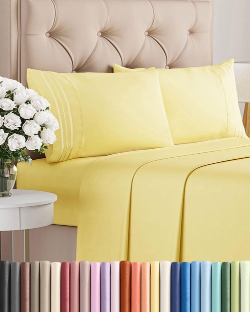King Size 4 Piece Sheet Set - Ultra-Soft Cooling Bed Sheets | Hotel Luxury Bedding - Yellow