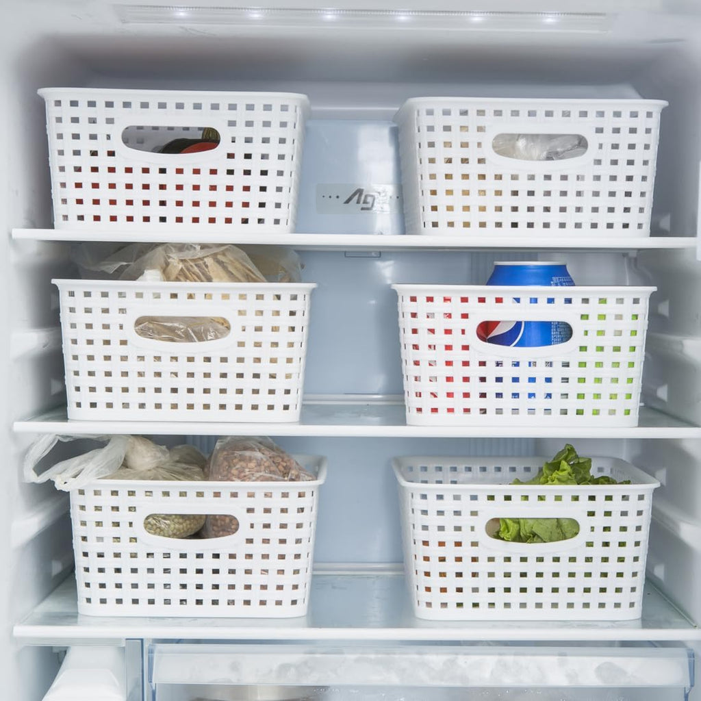 Skiennix White Plastic Woven Storage Baskets - 6-Pack Organizer for Kitchen, Office & Bathroom
