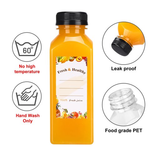 Moretoes 36pcs 12oz Juice Bottles, Plastic Bottles with Lids, Reusable Clear Containers with Caps for Juices, Milk, Smoothie and Other Beverages