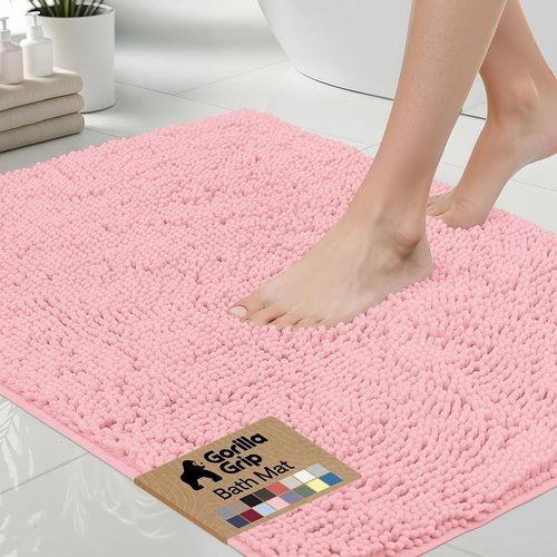 GORILLA GRIP Bath Rug Mat - Soft Absorbent Chenille | Quick Dry Microfiber, 30x20, Light Pink
