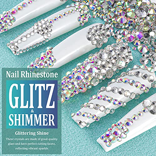 BELLEBOOST Glass Nail Rhinestones Kit with Pickup Pen and Tweezer Tools