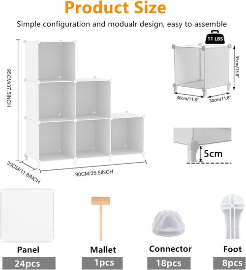 AWTATOS Cube Storage Organizer - 6 Stackable White Storage Cubes for Closet & Home Use