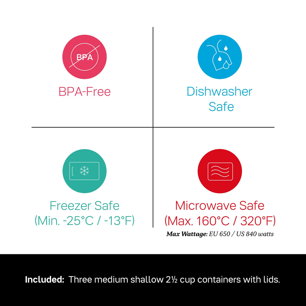 Tupperware Brand Vent ‘N Serve Container Set - 3 Medium Shallow Containers to Prep, Freeze & Reheat Meals + Lids - Dishwasher, Microwave & Freezer Safe - BPA Free