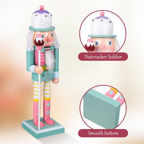 BESPORTBLE 25CM Christmas Nutcracker Soldier, Wooden Pink Nutcracker Figure, Christmas Decoration Cute Figurine for Holiday Party and Festive Home Decor
