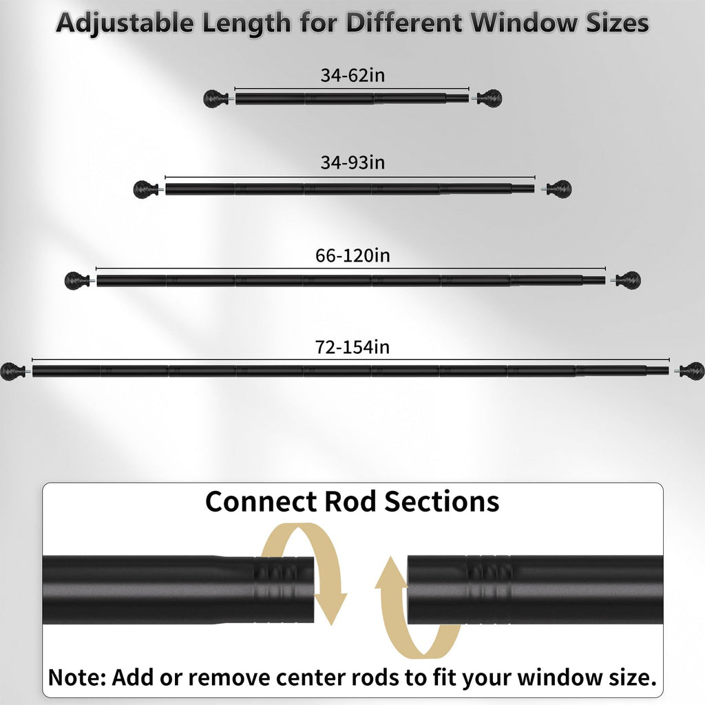 Curtain Rod for Sliding Glass Door, 34-93 Inch Adjustable 1 Inch Heavy Duty Drapery Rod, Window Treatment Rod for Bedroom, Living Room and Indoor Outdoor Use, Matte Black