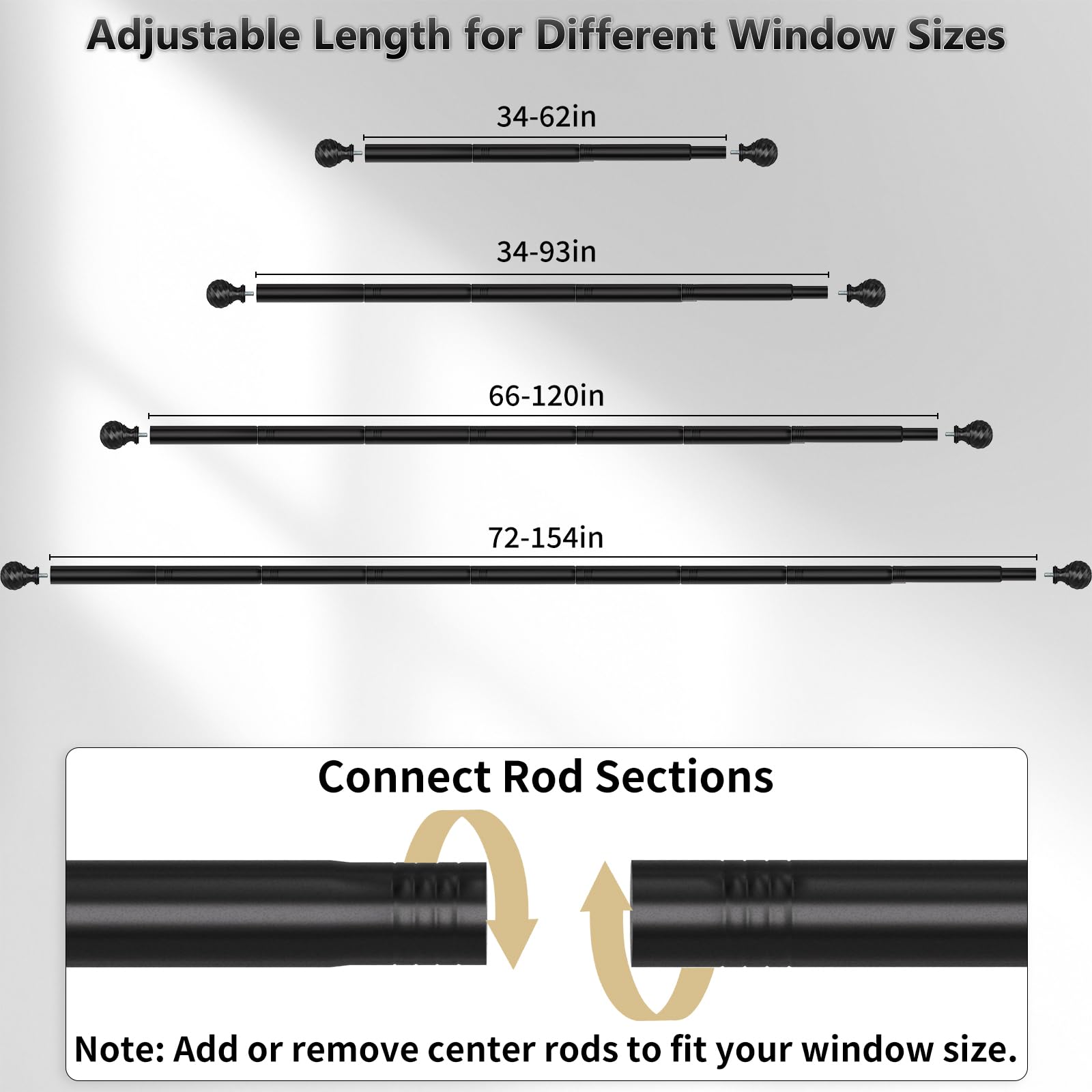 Curtain Rod for Sliding Glass Door, 34-93 Inch Adjustable 1 Inch Heavy Duty Drapery Rod, Window Treatment Rod for Bedroom, Living Room and Indoor Outdoor Use, Matte Black