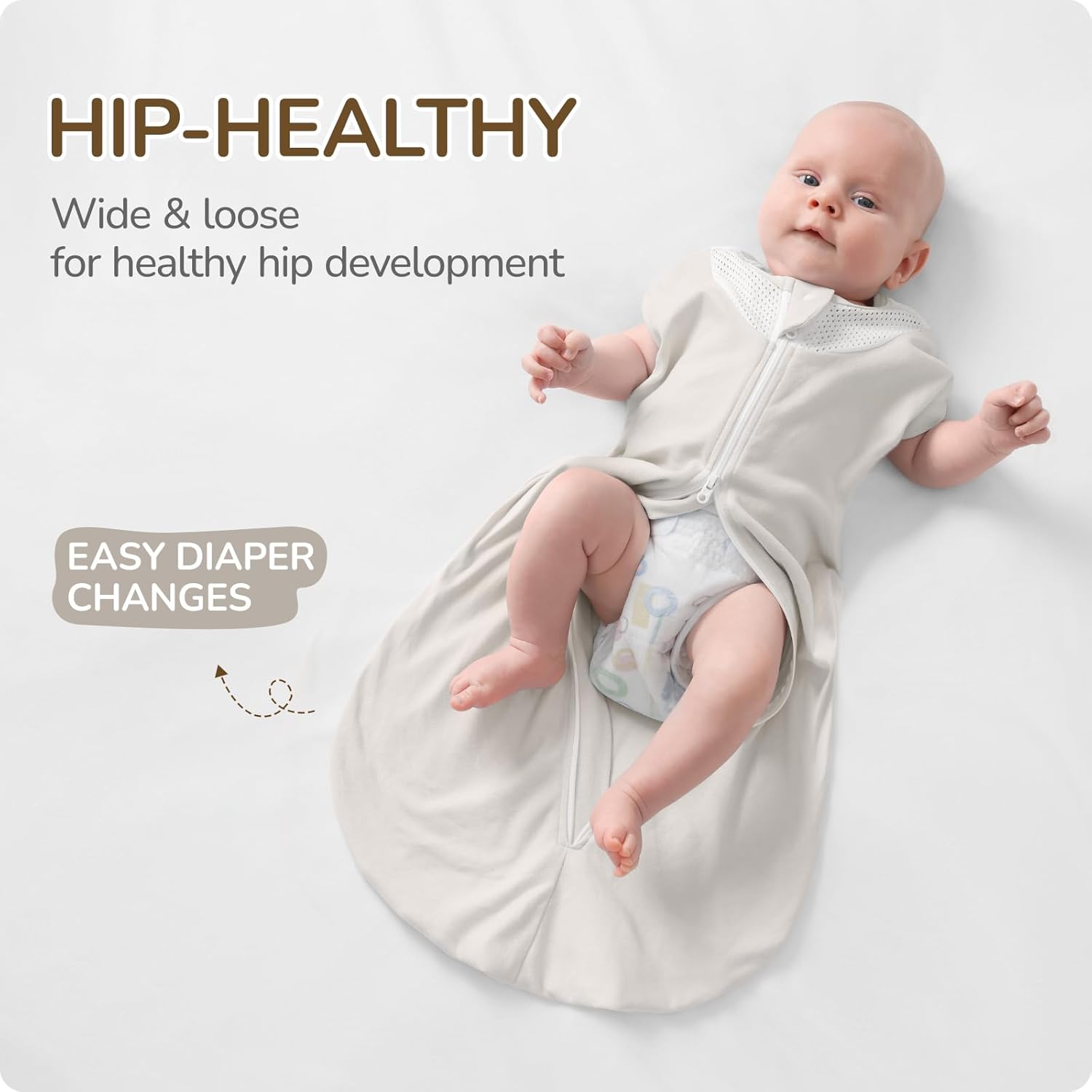 Skiennix Swaddle Sack - Safe Sleep for Newborns | Breathable 100% Cotton, 3-Way Adjustable, Grey, 3-6 Months