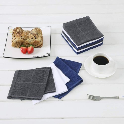Glynniss Dishcloths | Highly Absorbent 100% Cotton Kitchen Dish Rags - 12 Pack in Gray