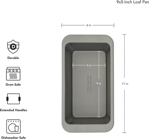 KitchenAid Nonstick Loaf Pan - Swiss Engineered Aluminized Steel, Dishwasher Safe, 9 x 5 Inch, Contour Silver