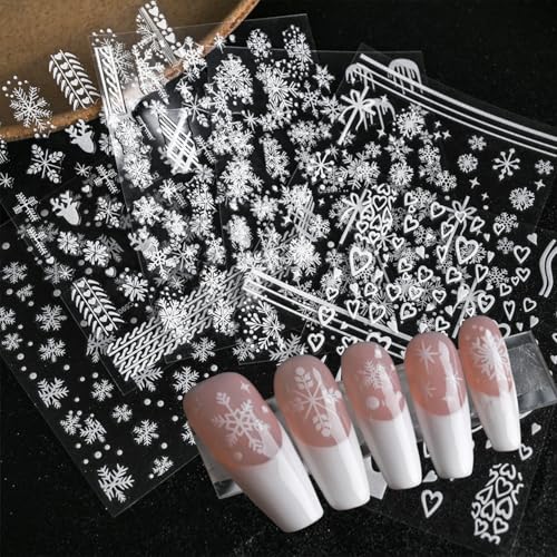 Namrec 12 Sheets Christmas Nail Art Stickers Self-Adhesive Snowflake Decals