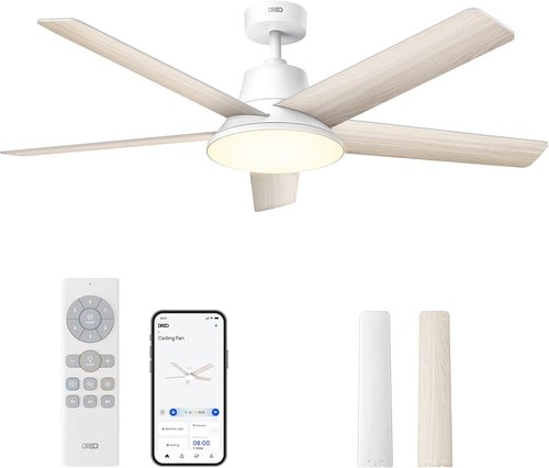 Dreo Smart Ceiling Fan - 52 Inch with Dimmable LED Light & 12 Speeds | Quiet DC Motor, Remote Control, White