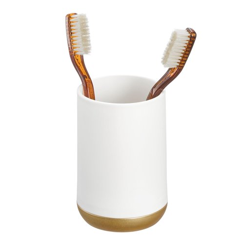 iDesign Toothbrush Holder with 3 Divided Sections for Bathroom or Vanity - Matte White/Gold