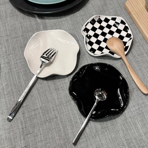 Ceramic Flower Spoon Rest - 5.3 Inch Kitchen Utensil Holder, Black