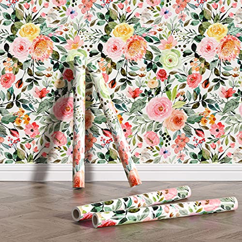 Qoubao Floral Peel and Stick Contact Paper, Self-Adhesive Shelf Liner 17.7x117