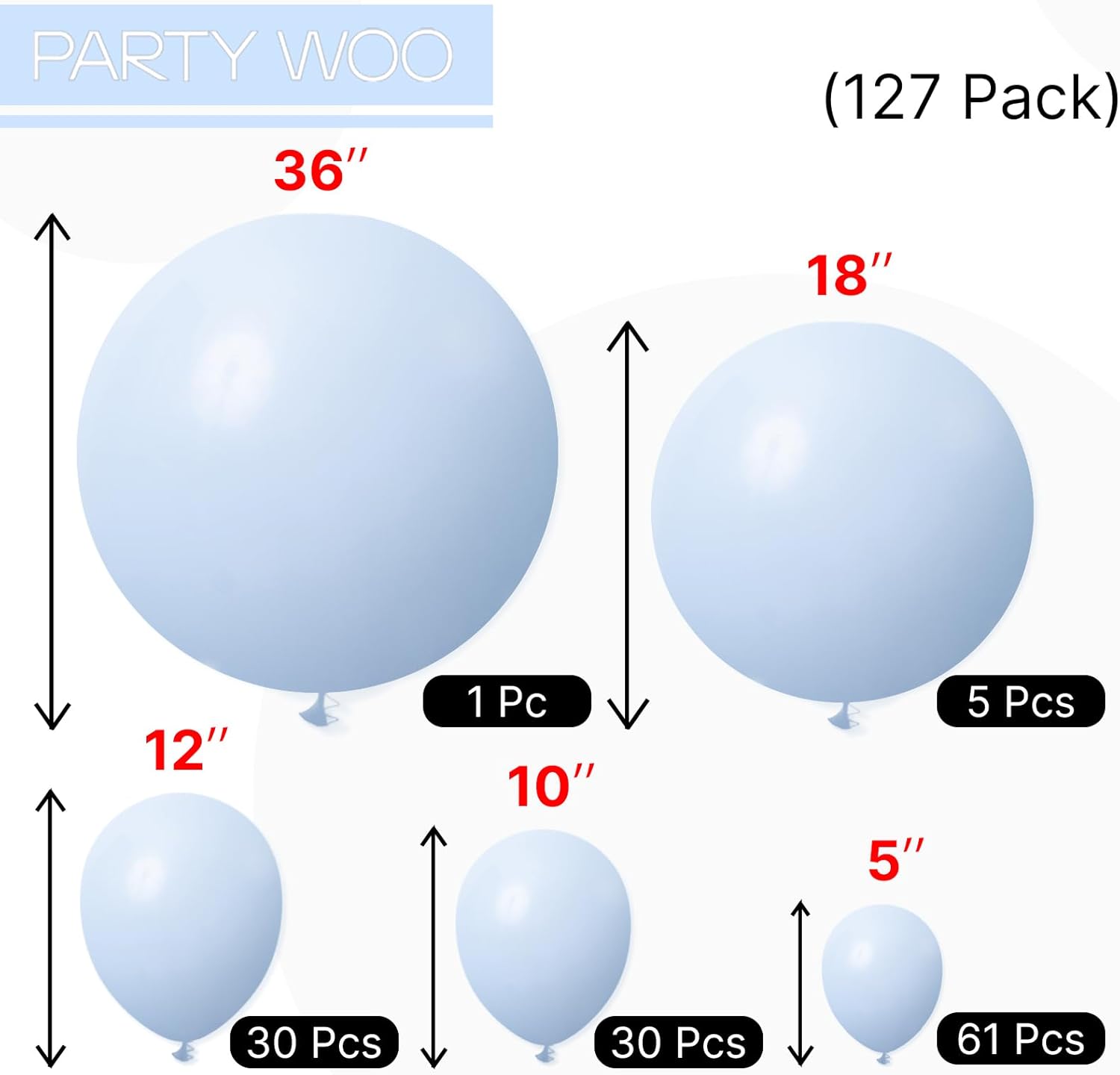 PartyWoo Baby Blue Balloon Arch Kit - 127pcs in Various Sizes for Graduation, Baby Shower & Gender Reveal Decor