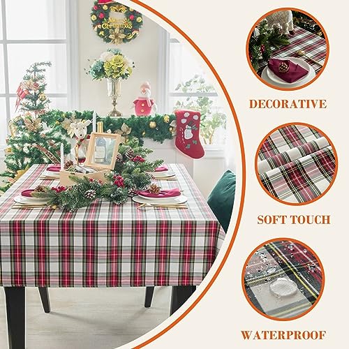 Waterproof Christmas Plaid Tablecloth 60x102 Inch - White, Rectangular