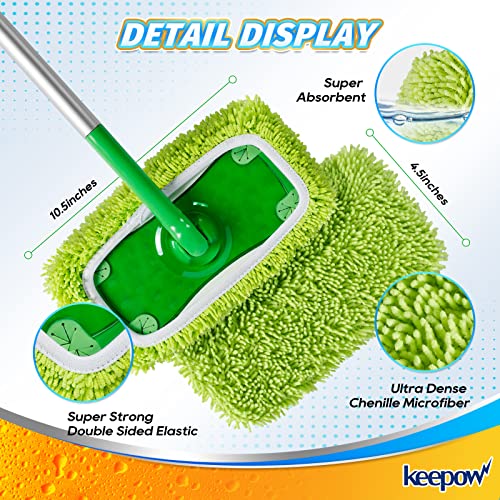 KEEPOW Reusable Mop Pads for Swiffer Sweeper - 4 Pack Microfiber Cleaning Cloths