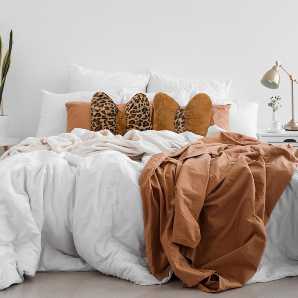 GKWW 2 Pack Cute Leopard Print Bow Throw Pillows Furry Cheetah Bownote Plush Pillow Decor Bow Lumbar Suffed Pillow for Home Living Room Bedroom Bed Couch Cushion