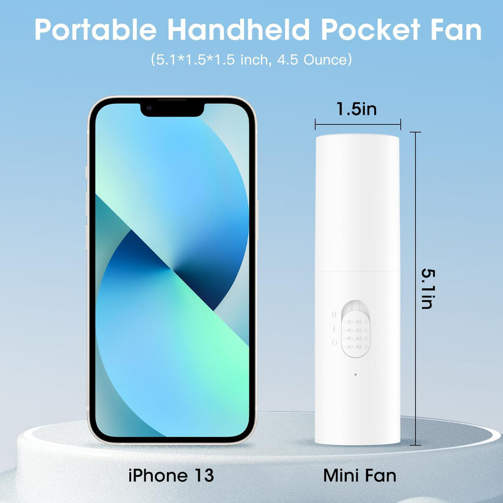 OLV Handheld Mini Fan - Portable Rechargeable 3000mAh Battery | 22+ Hours Runtime, Foldable Design - White