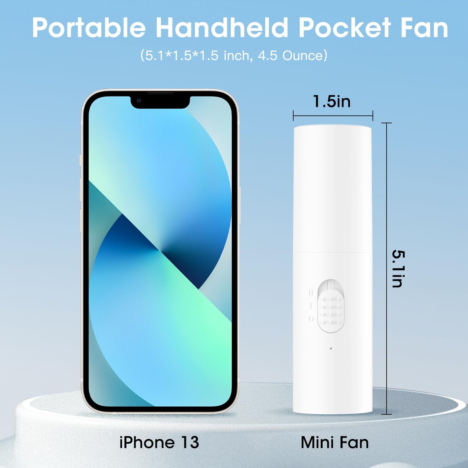 OLV Handheld Mini Fan - Portable Rechargeable 3000mAh Battery | 22+ Hours Runtime, Foldable Design - White